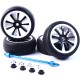 Aluminum Stylish Spinning Rims (4pcs) BK 9-Spoke Tire Set w/ Tire Holder for 1:10 RC Touring Cars
