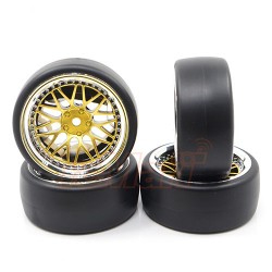 Spec D LS Wheel Offset +6 Gold Silver w/Tire 4pcs For 1/10 Drift