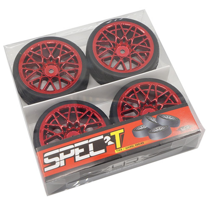 Spec T LS Wheel Offset 3 Red w/Tire 4pcs For 1/10 Touring