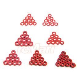 Aluminum M3 X 6mm Flat Washer 0.25 / 0.5 / 1 / 1.5 / 2 / 2.5 / 3mm 10pcs Set Red