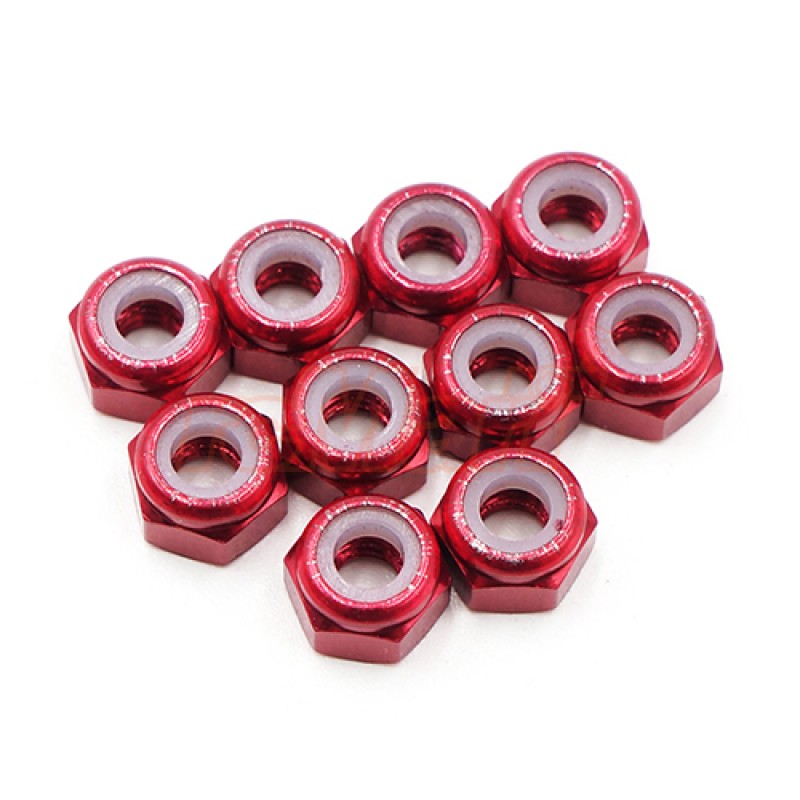 3mm Aluminium Lock Nut Red 10pcs