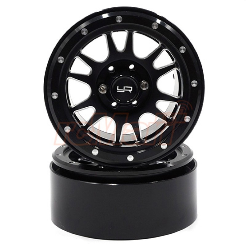 2.2 Aluminum CNC 12 Spoke Beadlock Wheel w/Wheel Hub 2pcs Black