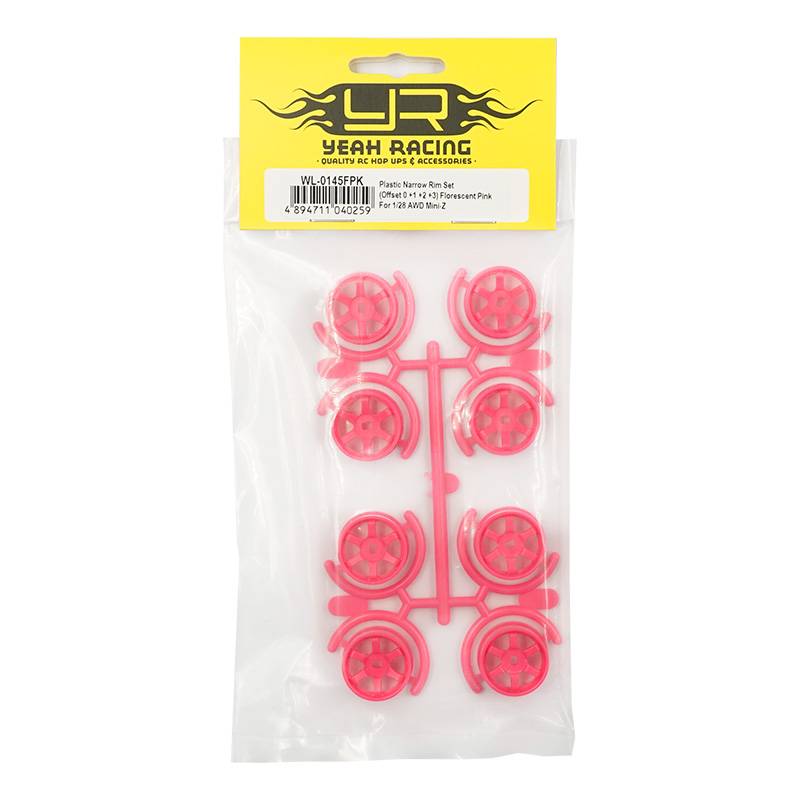 Plastic Narrow Rim Set 8.5 mm (Offset 0 +1 +2 +3) Florescent Pink For 1/28 AWD Mini-Z