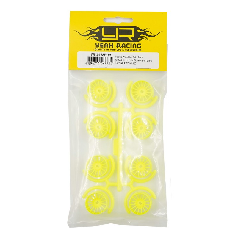 Plastic Wide Rim Set 11mm (Offset 0 +1 +2 +3) Florescent Yellow For 1/28 AWD Mini-Z