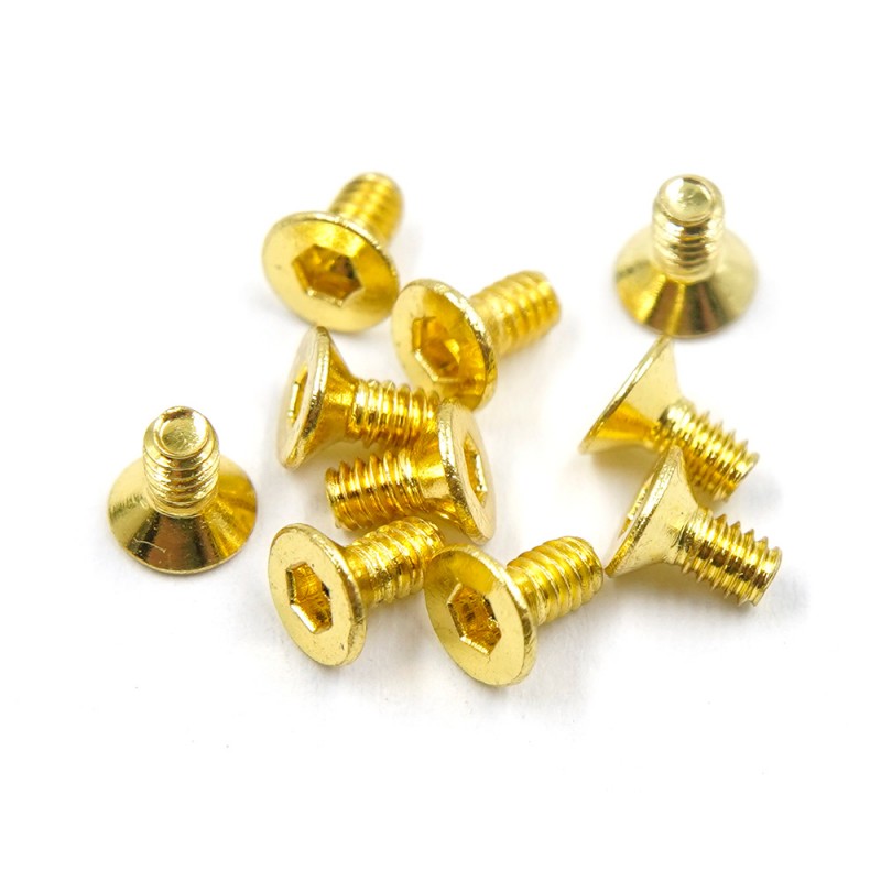 Stainless Steel Gold Coated Hex Socket Flat Head Machine Screw (M2x4mm) 10pcs