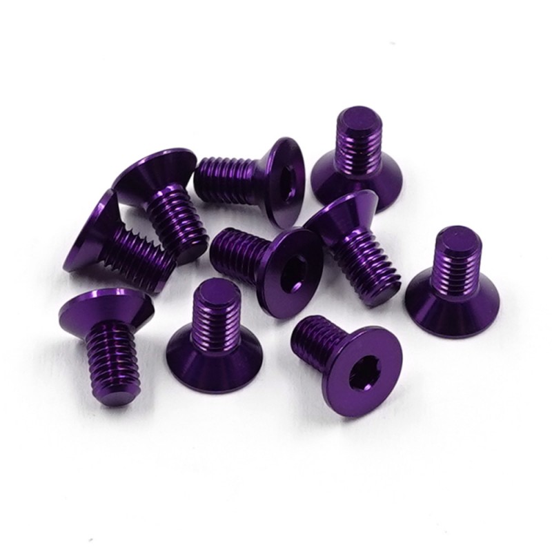 Aluminum 7075 3x6mm Hex Socket Flat Head Screws 10pcs Purple
