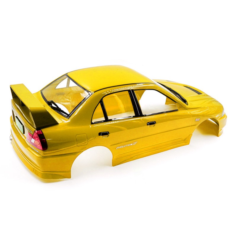 1/10 Mitsubishi Lancer EVO IV Sedan Yellow Pre-Painted Pre-Cut Body w/ Rims Set