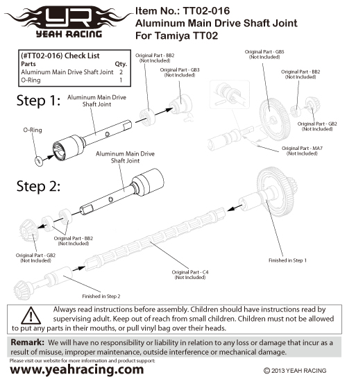 Yeah Racing Aluminum Main Drive Shaft Joint For Tamiya TT02 #TT02-016