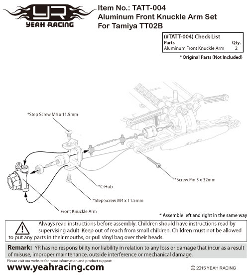 Yeah Racing Aluminum Rear Lower Arm Set For Tamiya TT02 #TT02-002
